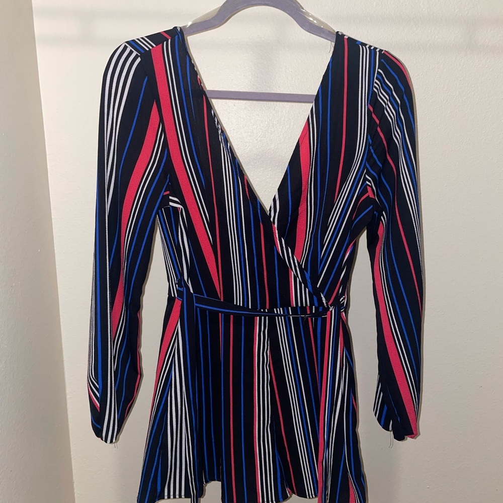 Striped V-Neck Long Sleeve Romper